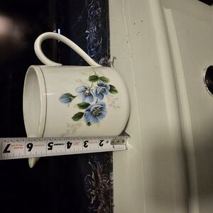 Small Antique Floral White and Blue Ceramic Pitcher